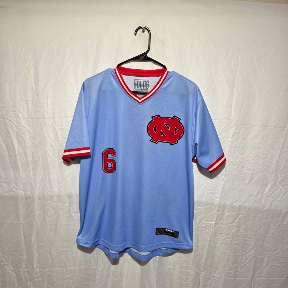 Holns Sportswear Light Blue Baseball Jersey Mens Medium NC Number 6 Performacool